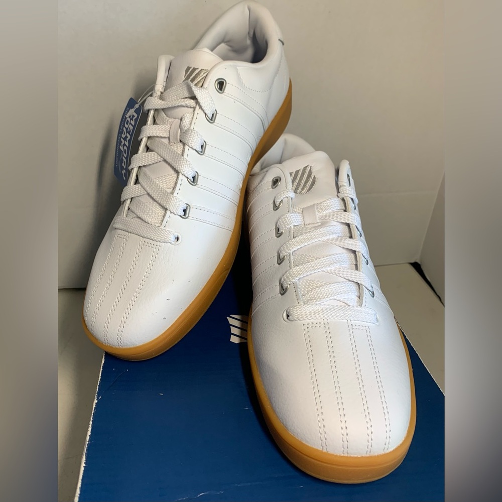 K-Swiss White and Tan Gum Sneakers